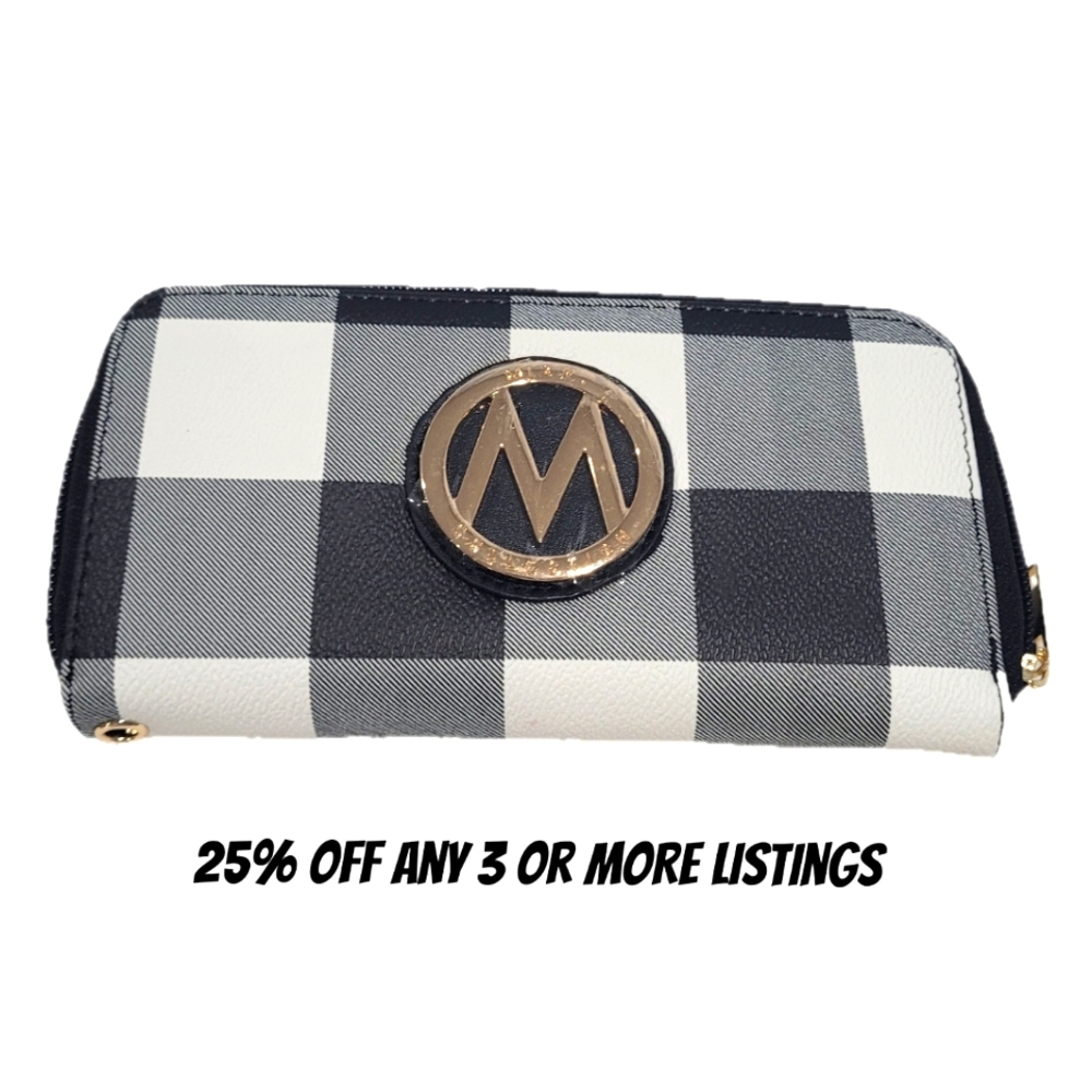 Checkered Black White Women's Wallet Zippy Zipper Card Holder Plaid Buffalo